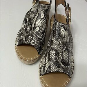Catherine Malandrino Black and White Espadrille Sandals with Snake Print